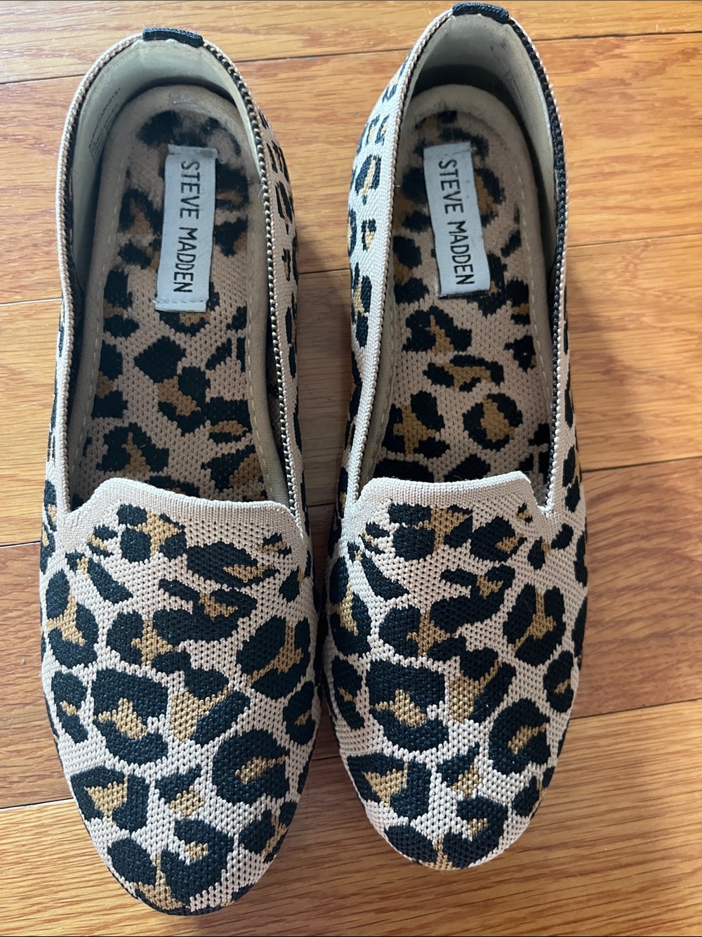 Steve Madden Leopard Knit Slip-On Loafers in Beige Black Gold